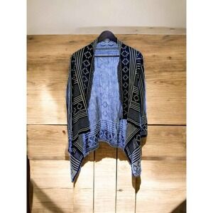 Boho Geometric‎ Open Front Cardigan • Navy Cream Knit Sweater • Made in Brazil